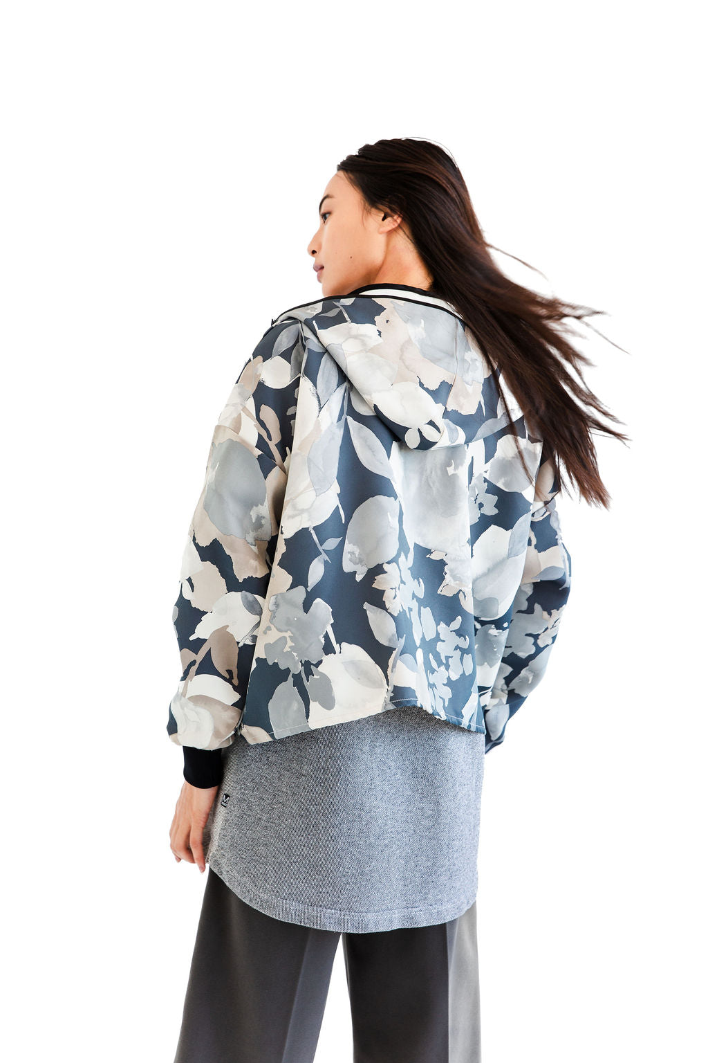 Grey floral camo zip up