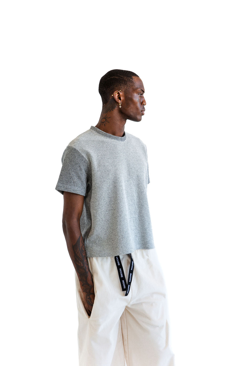 Grey and cream crop tee