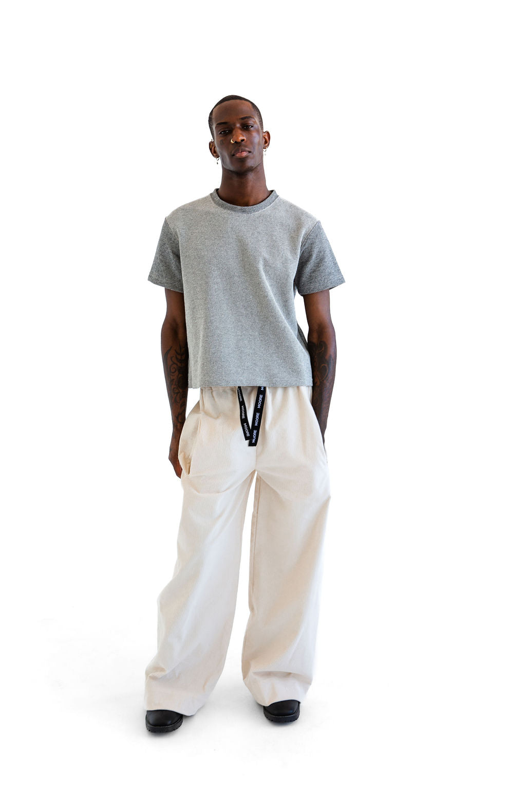 Grey and cream crop tee