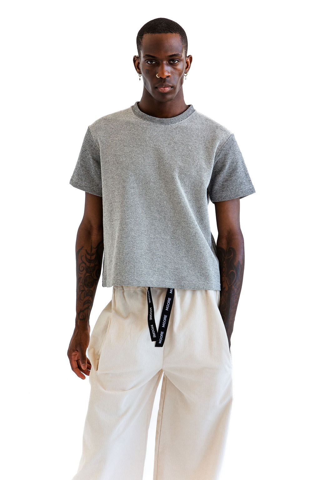 Grey and cream crop tee