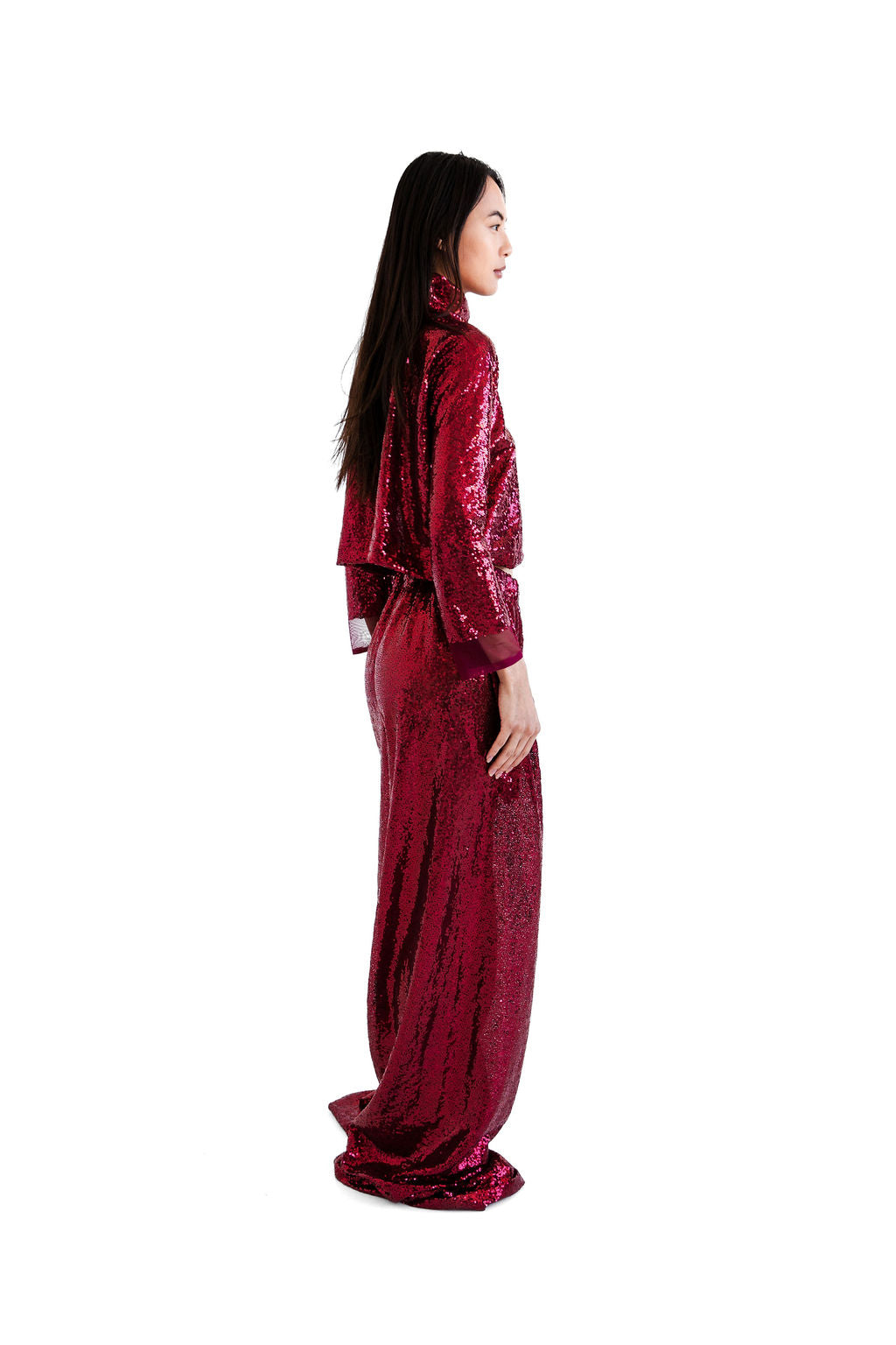 Burgundy sequined hi neck top