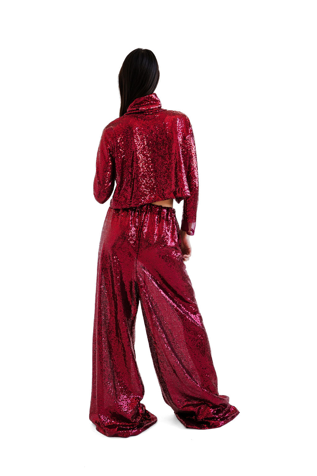 Burgundy sequined hi neck top