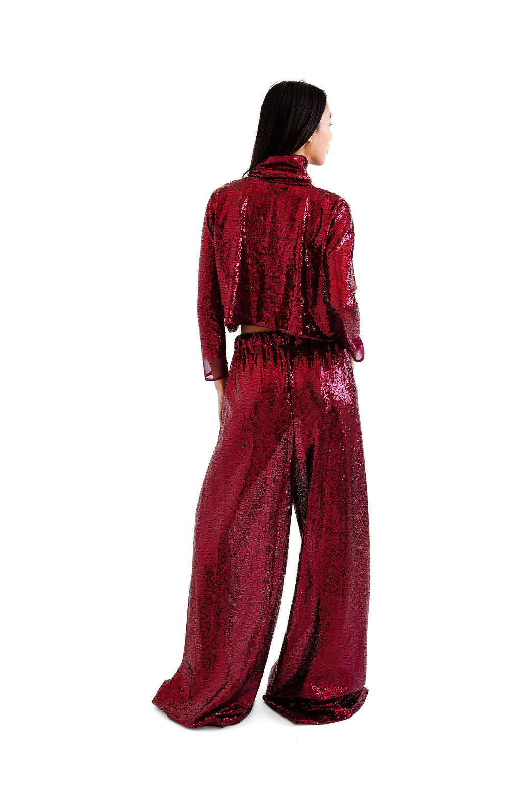 Burgundy sequined Xwide pant
