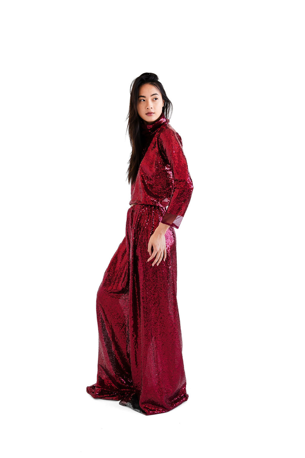 Burgundy sequined Xwide pant