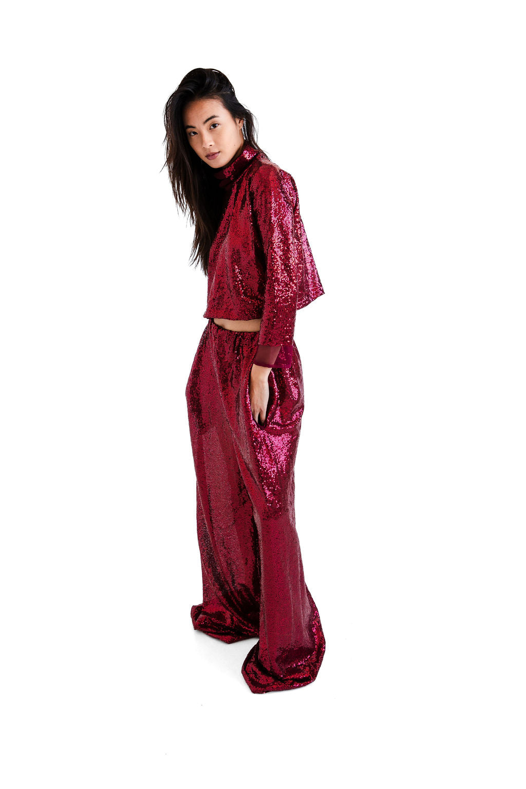 Burgundy sequined Xwide pant
