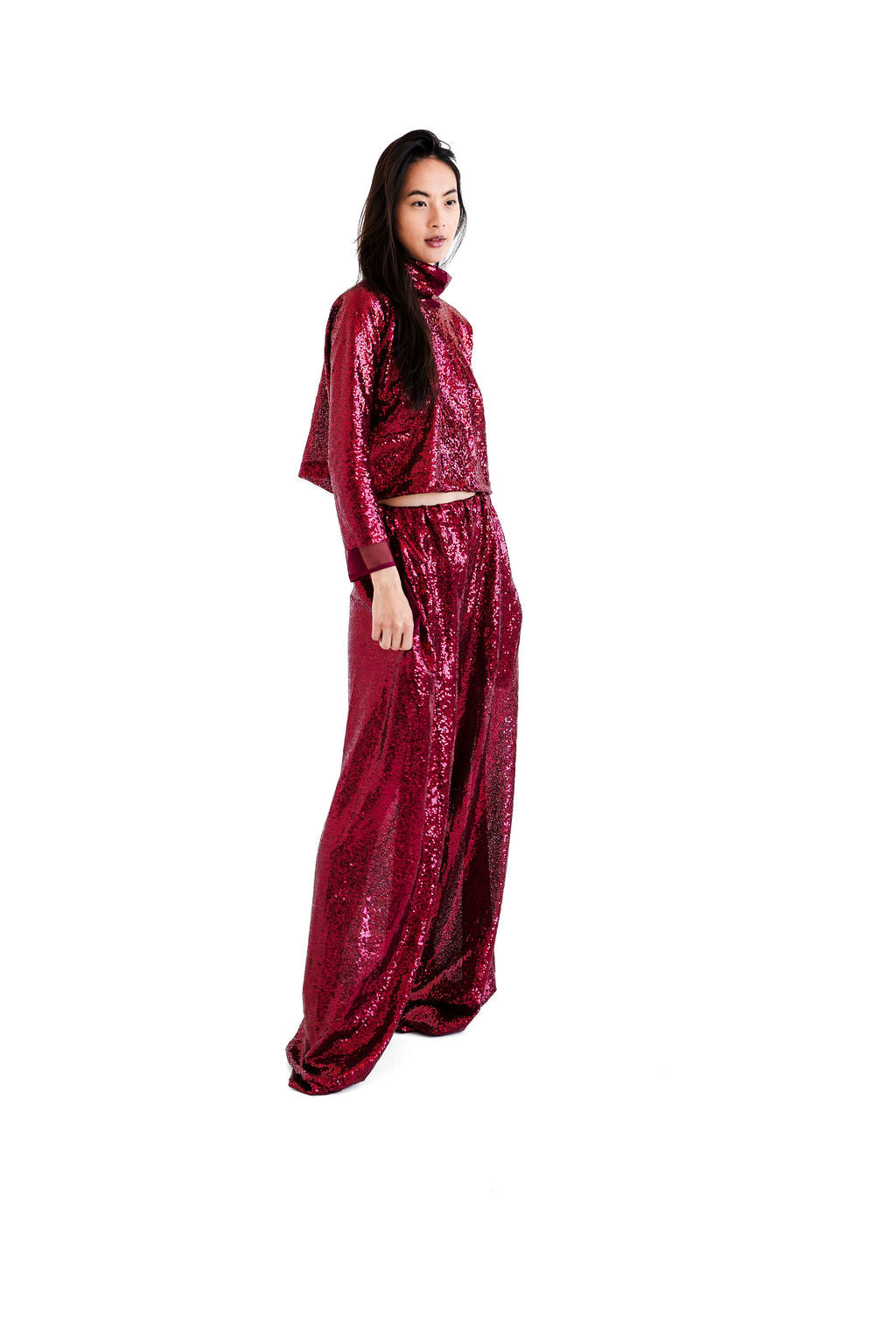 Burgundy sequined Xwide pant