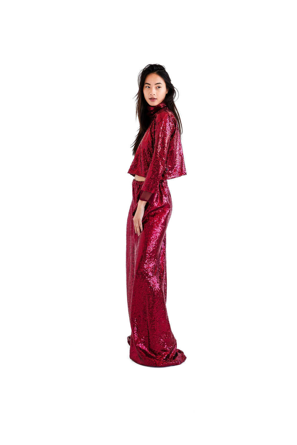 Burgundy sequined Xwide pant
