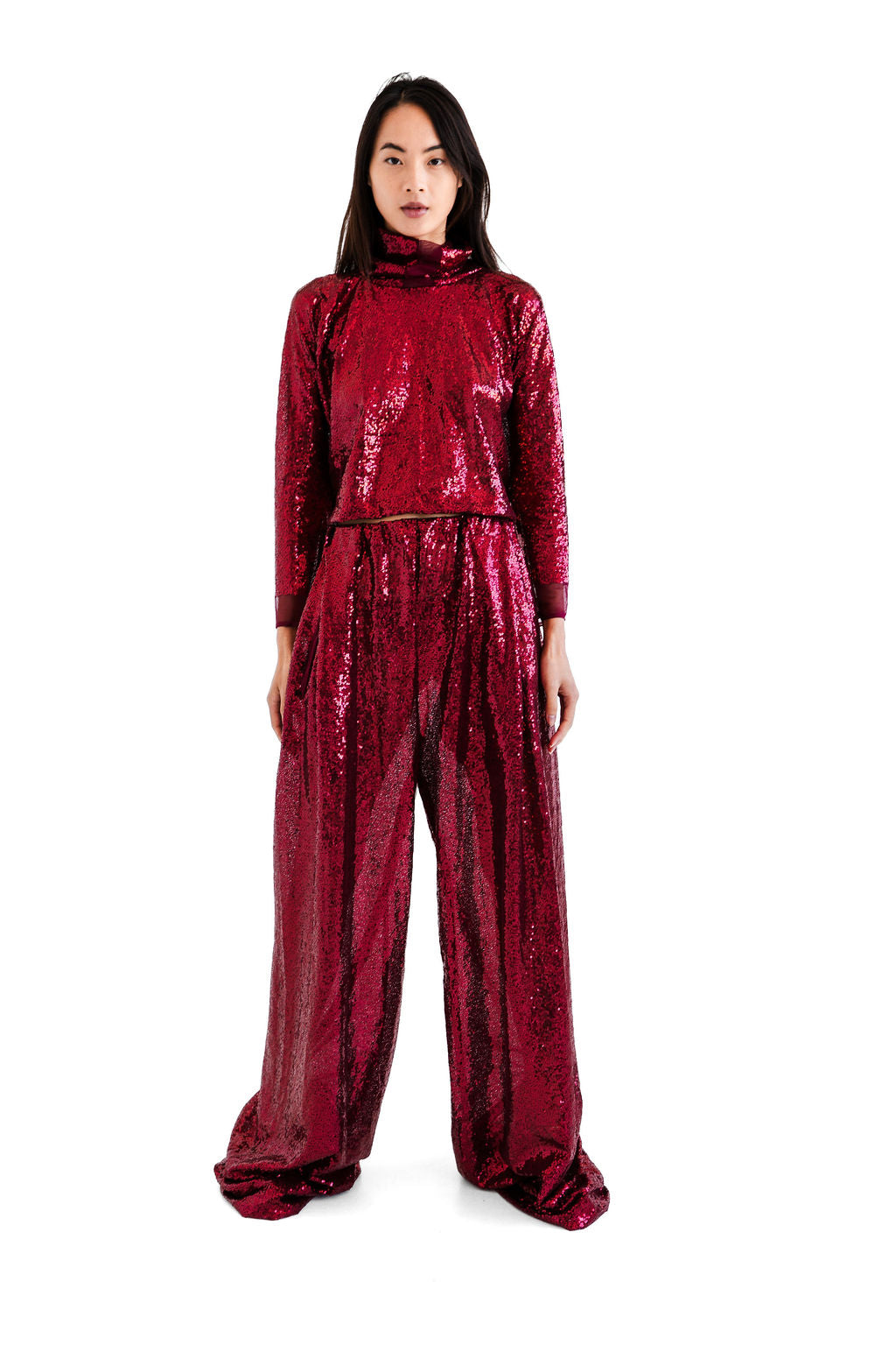 Burgundy sequined Xwide pant