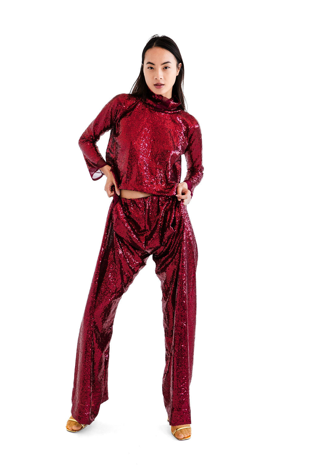 Burgundy sequined Xwide pant