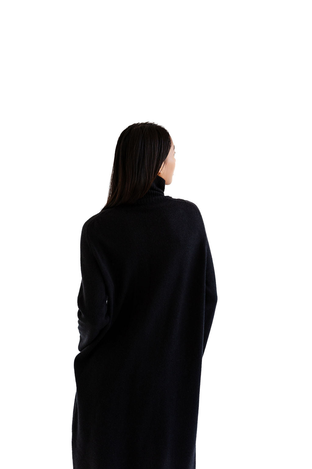 Black hi neck split front knit