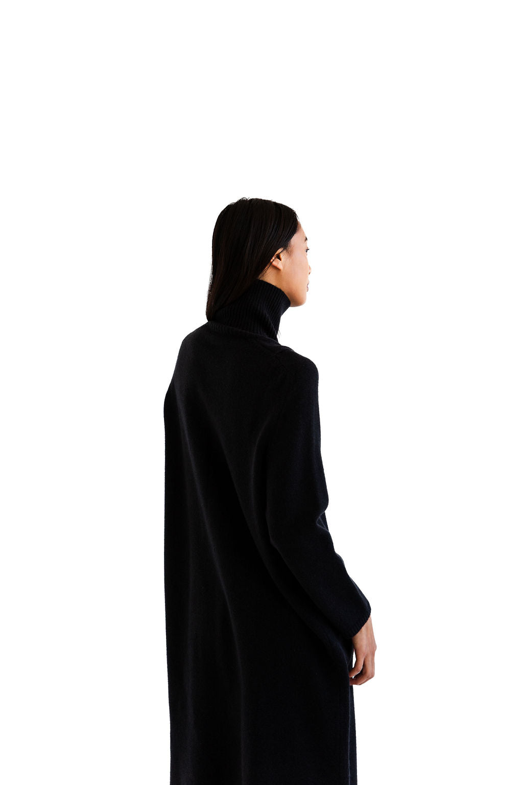 Black hi neck split front knit