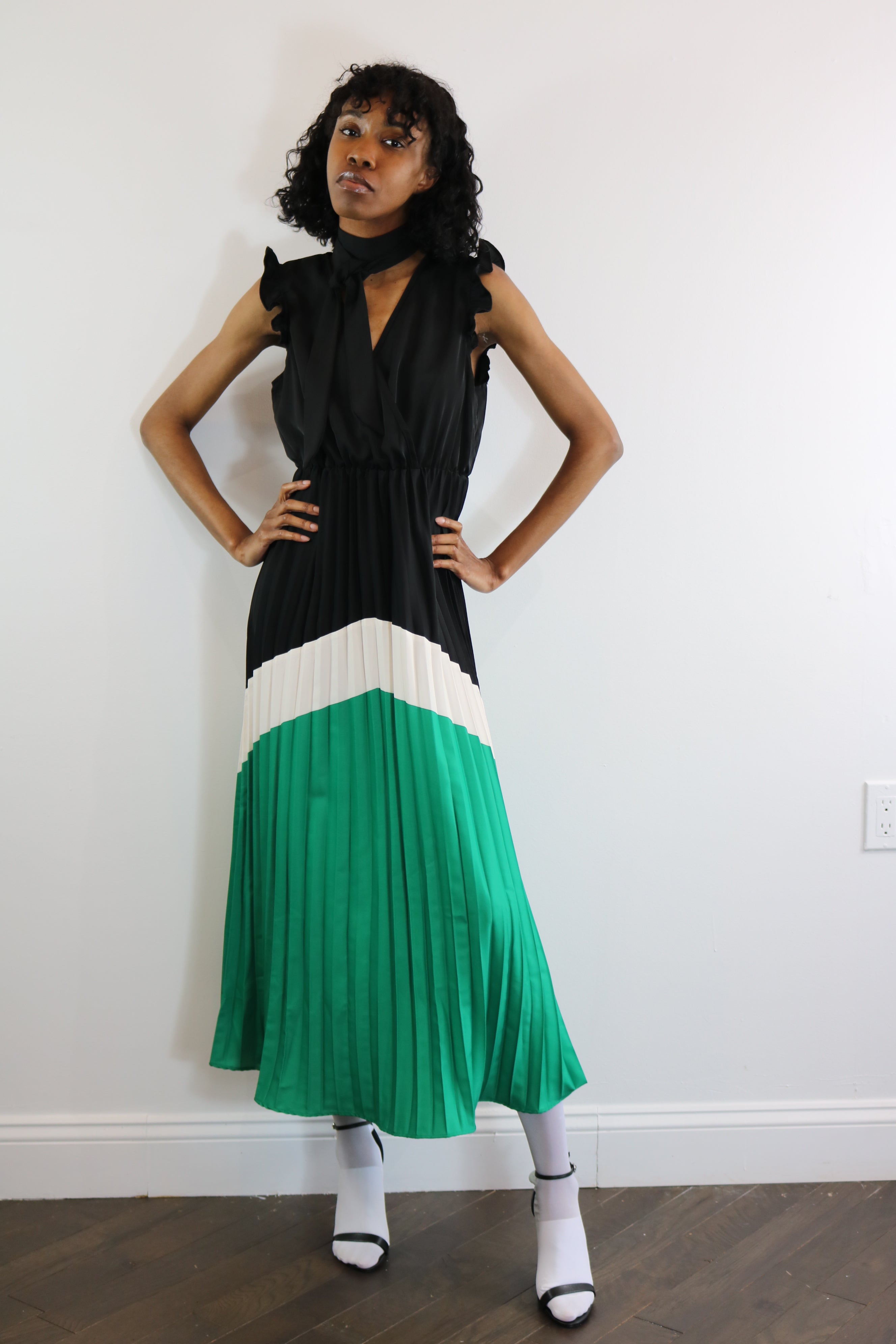 Pleated Chevron Dress