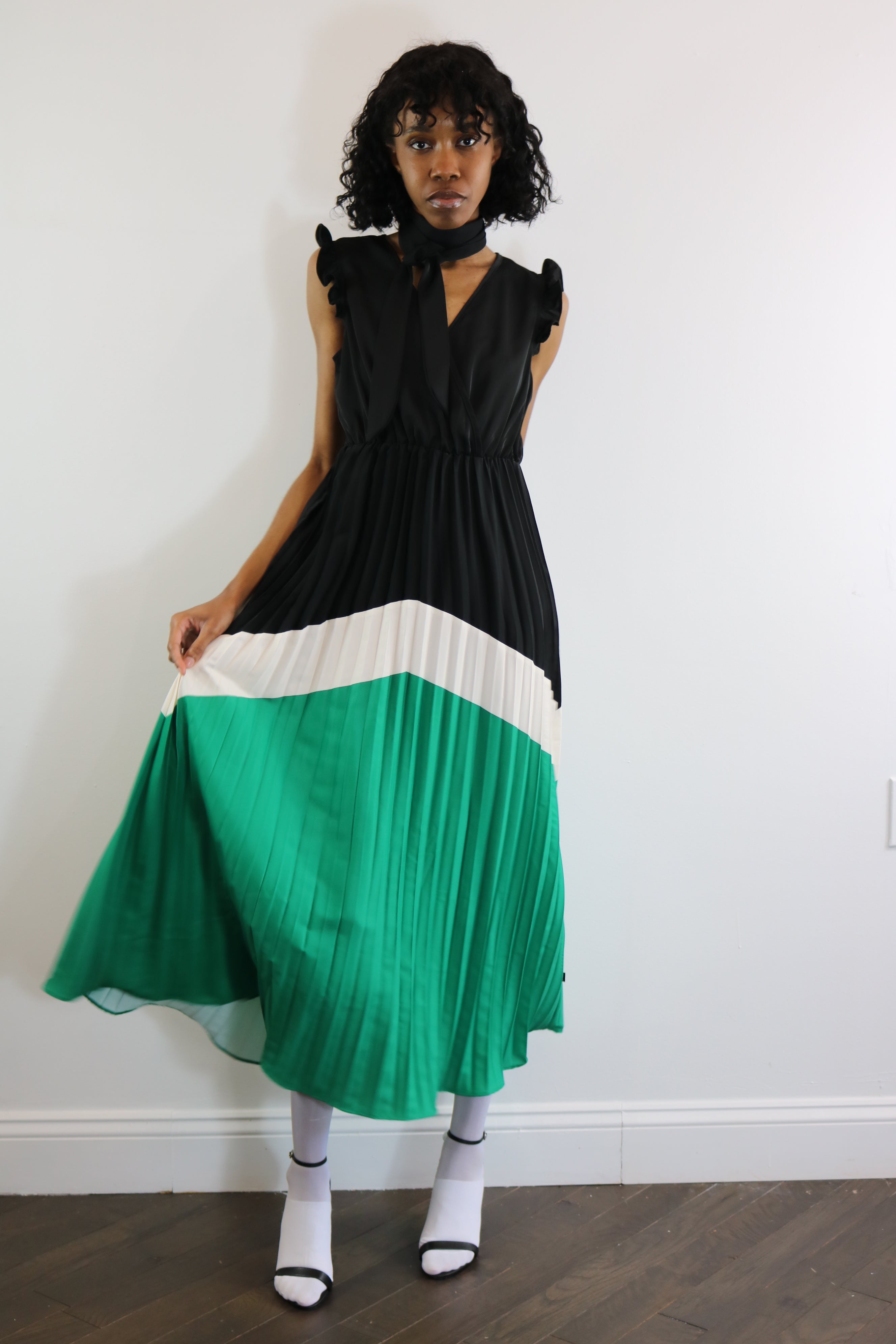 Pleated Chevron Dress