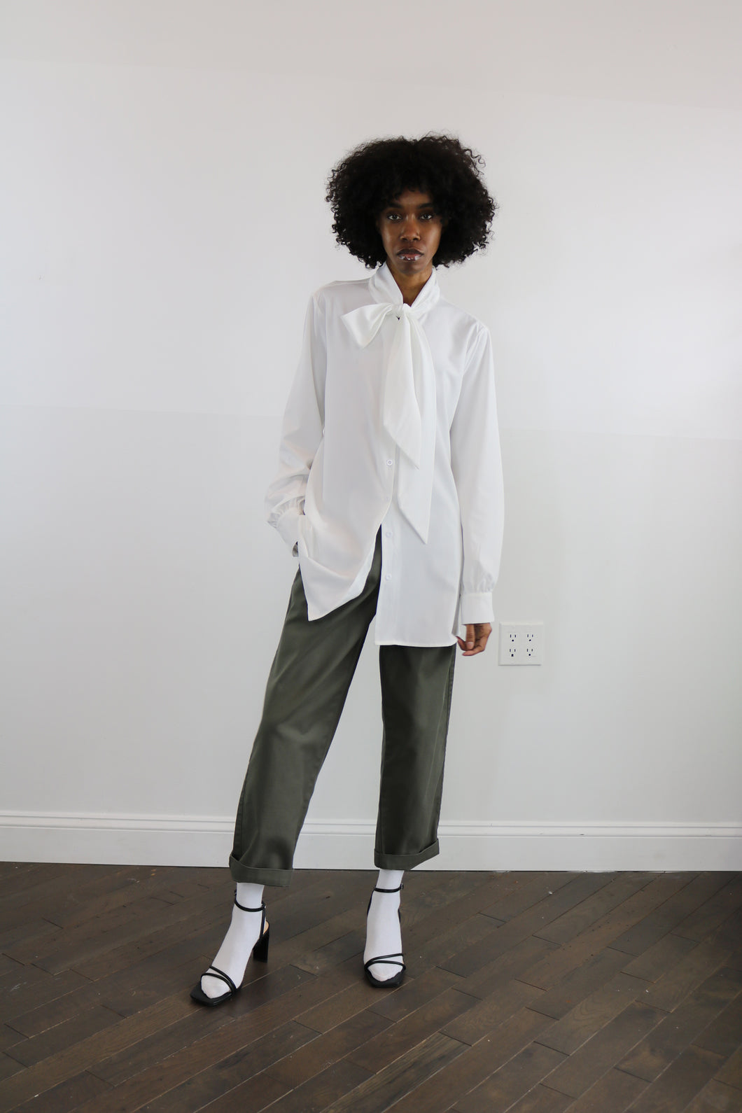 oversize tie neck top