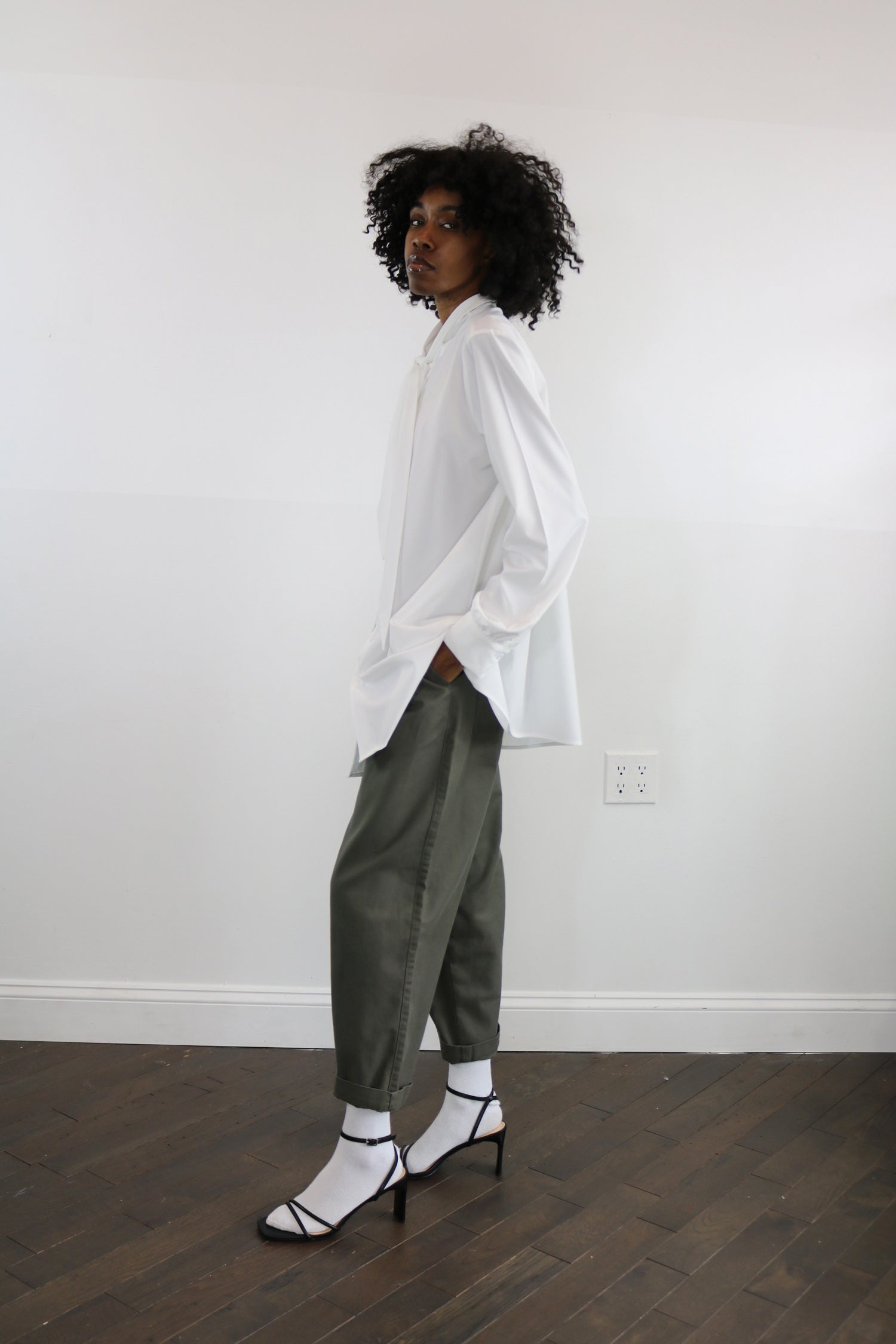 oversize tie neck top
