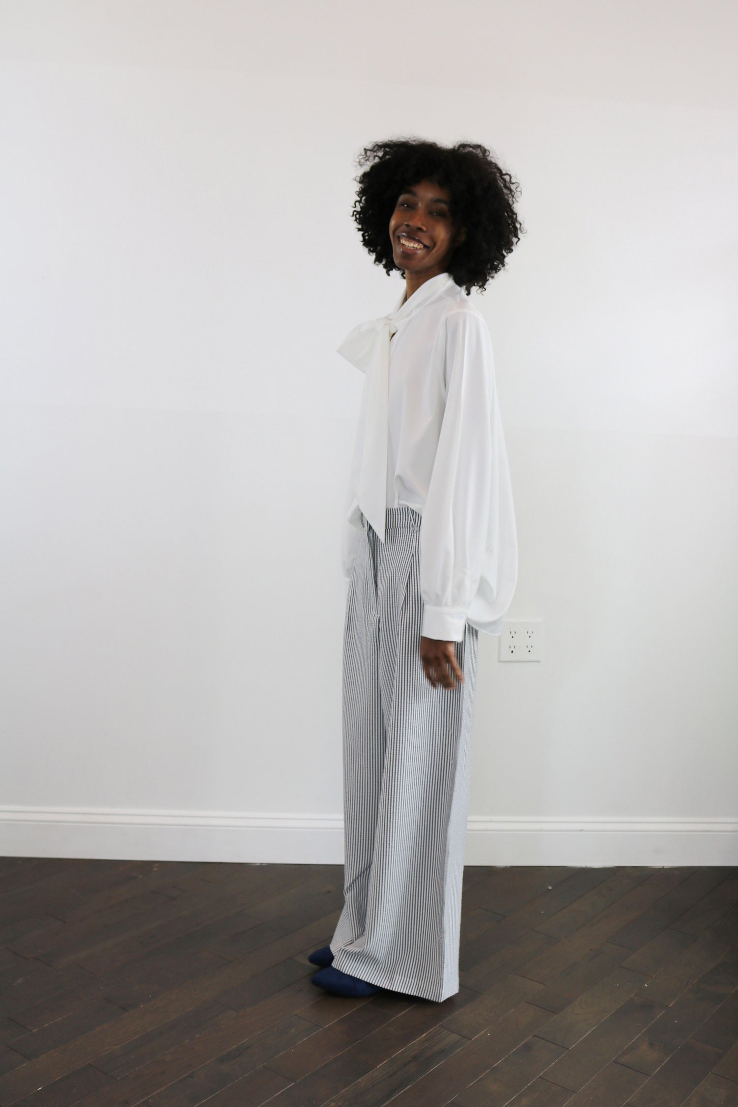navy stripe seersucker pant
