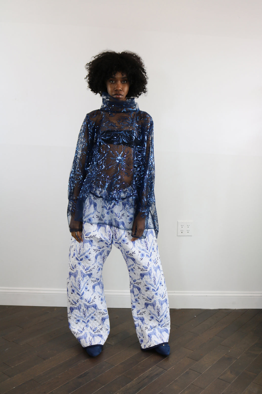 navy sequined oversize top