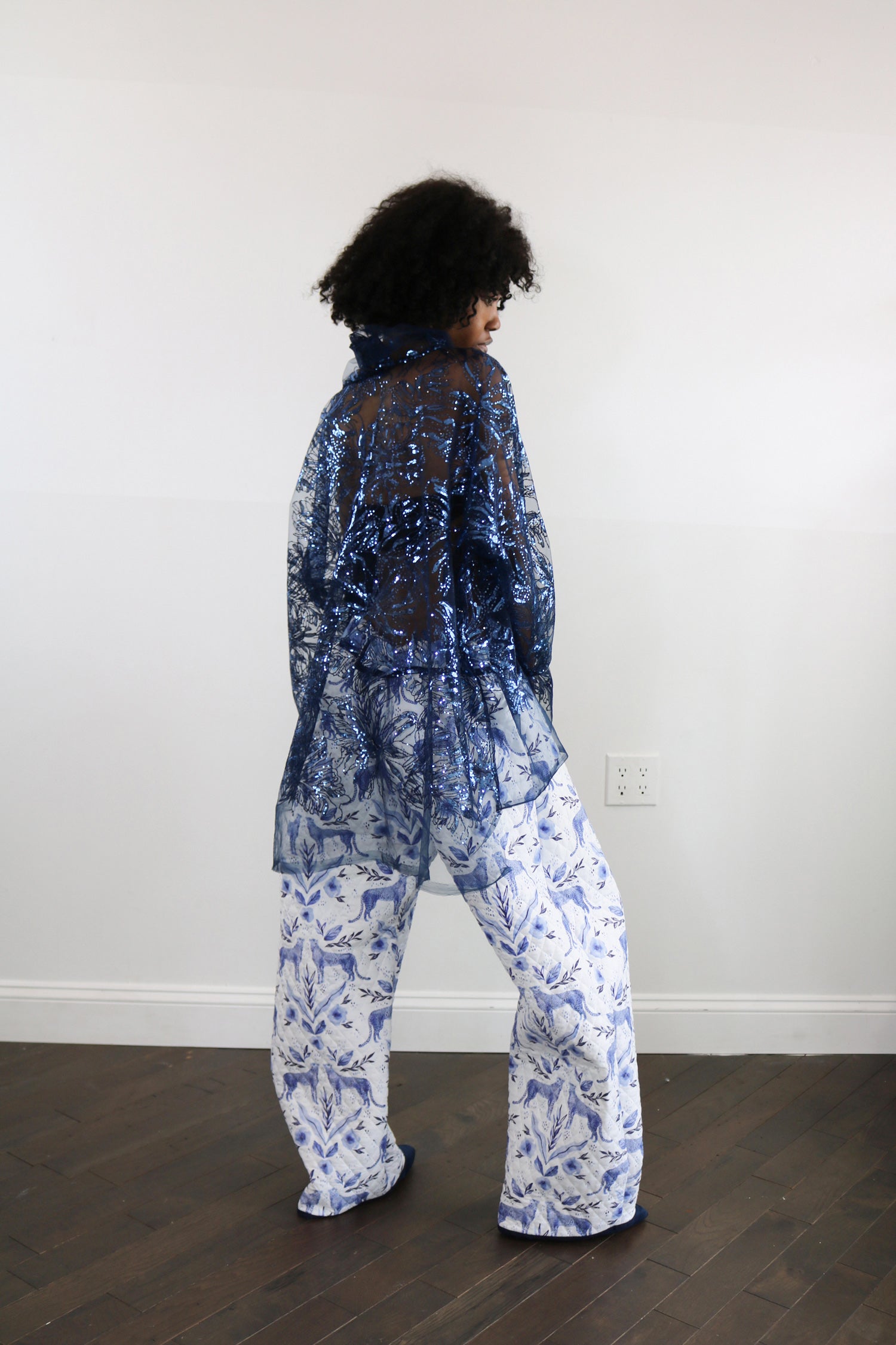 navy sequined oversize top