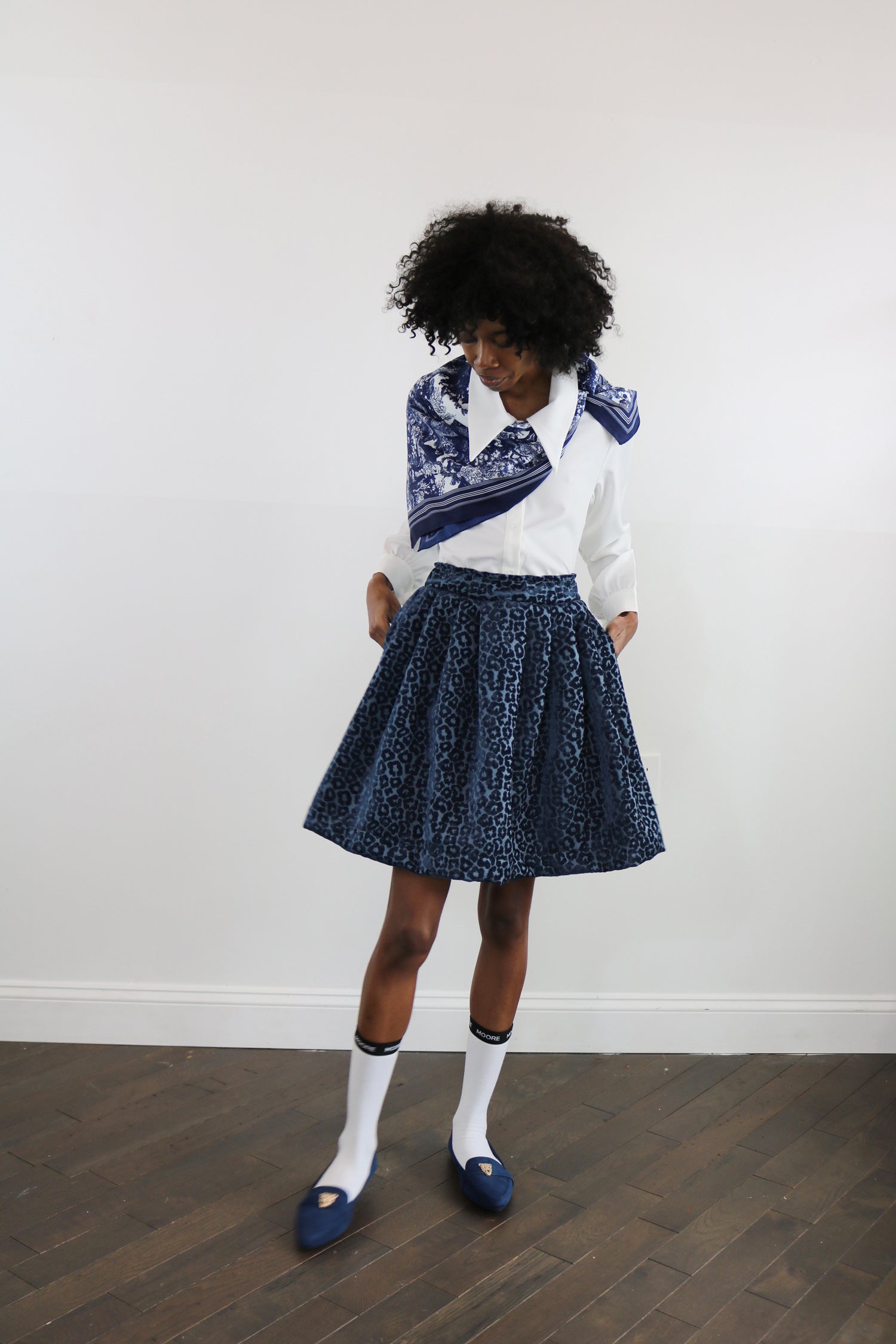 navy chenille leopard skirt