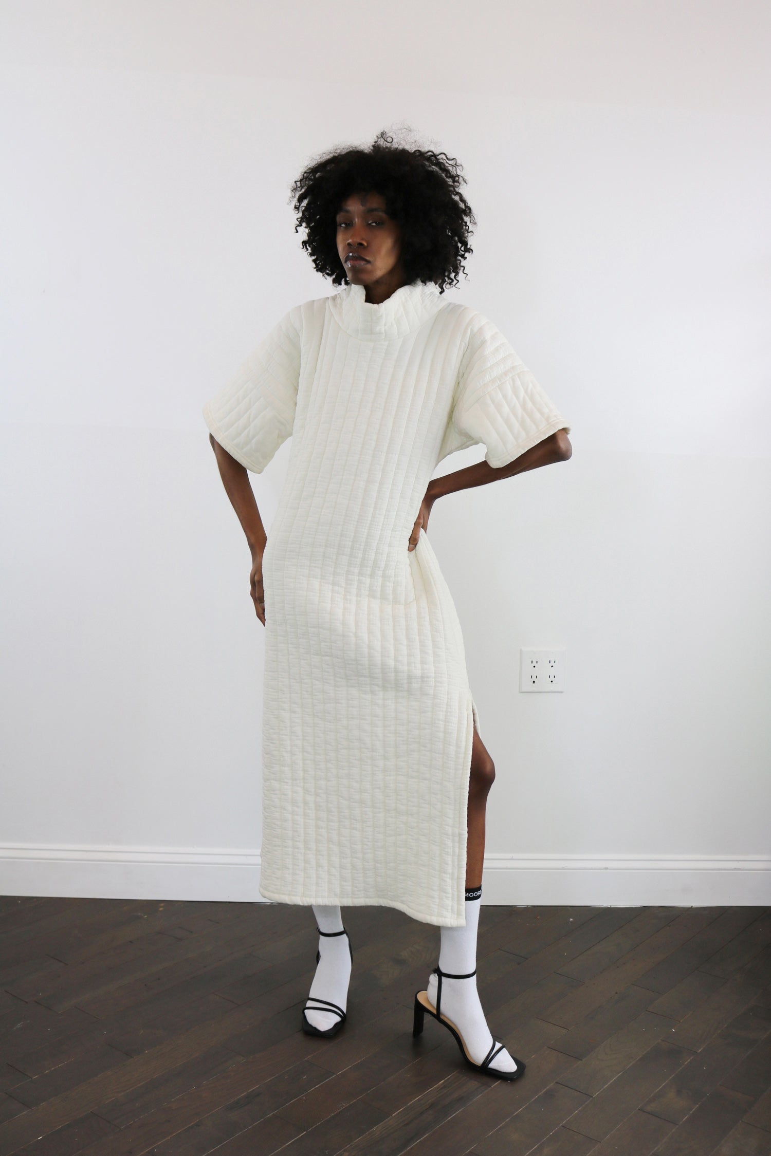 quilted hi neck long tunic