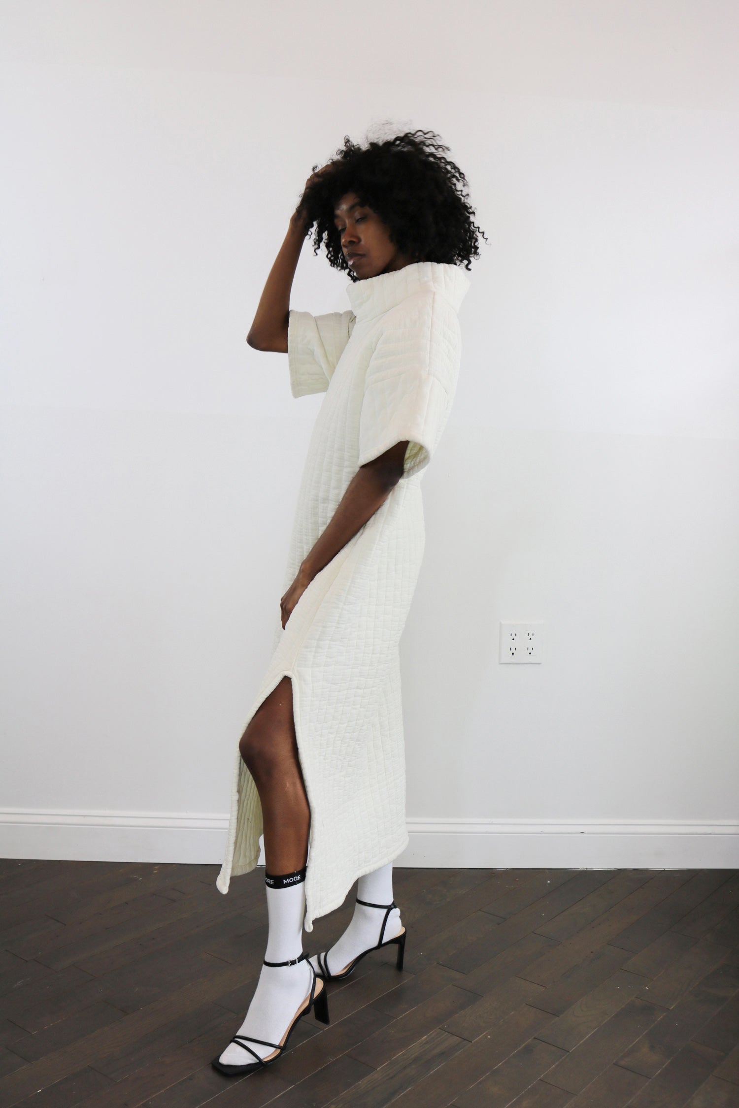 quilted hi neck long tunic