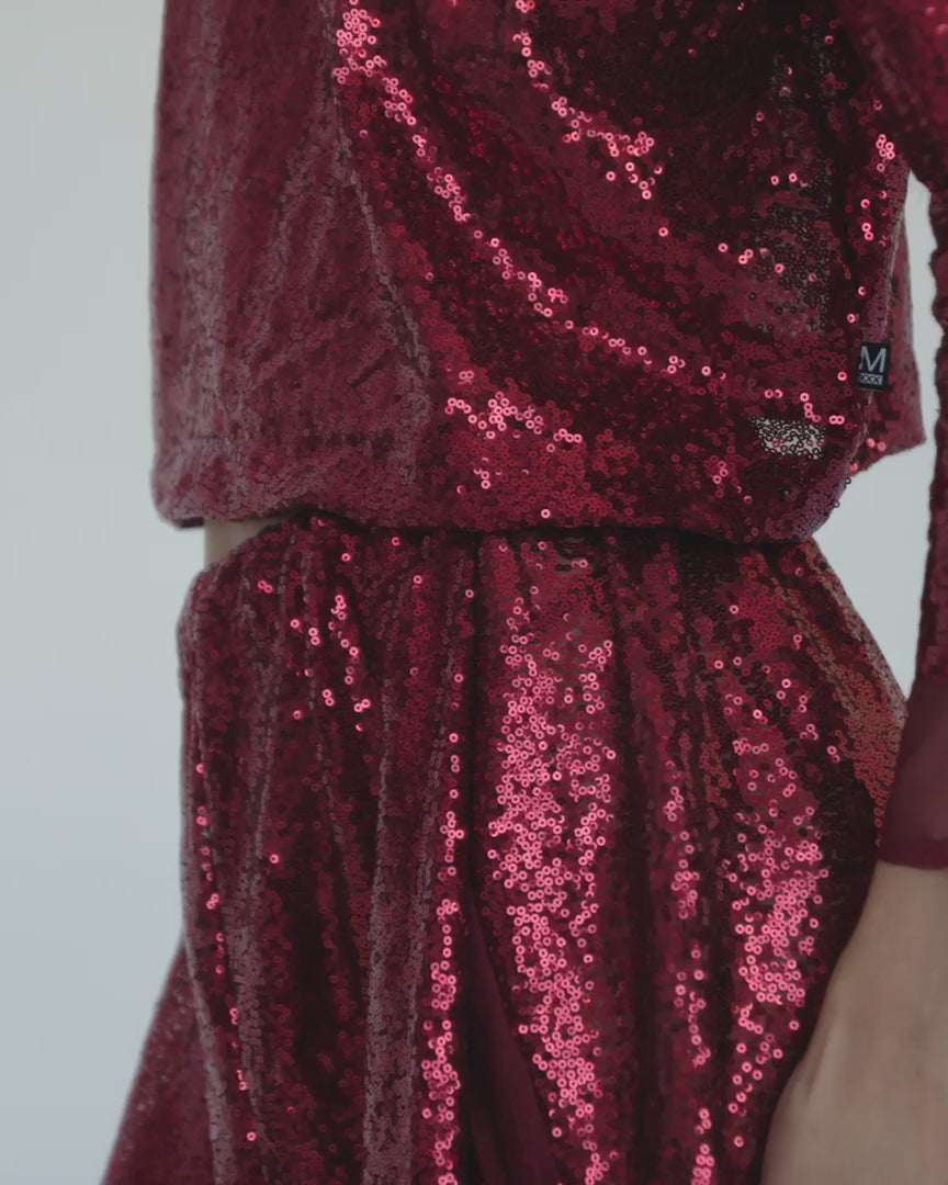 Burgundy sequined hi neck top