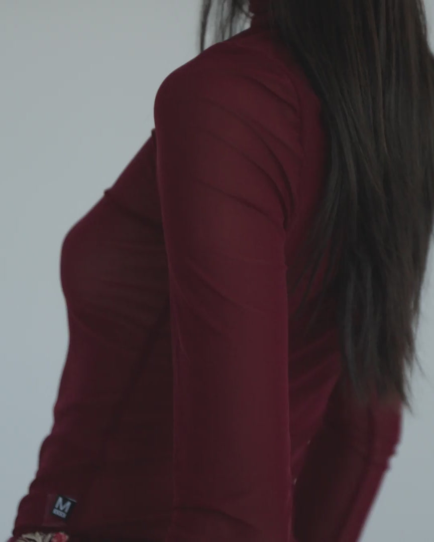 Burgundy LS mesh hi neck