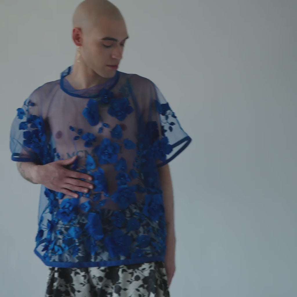 Cobalt Floral Mesh Tee