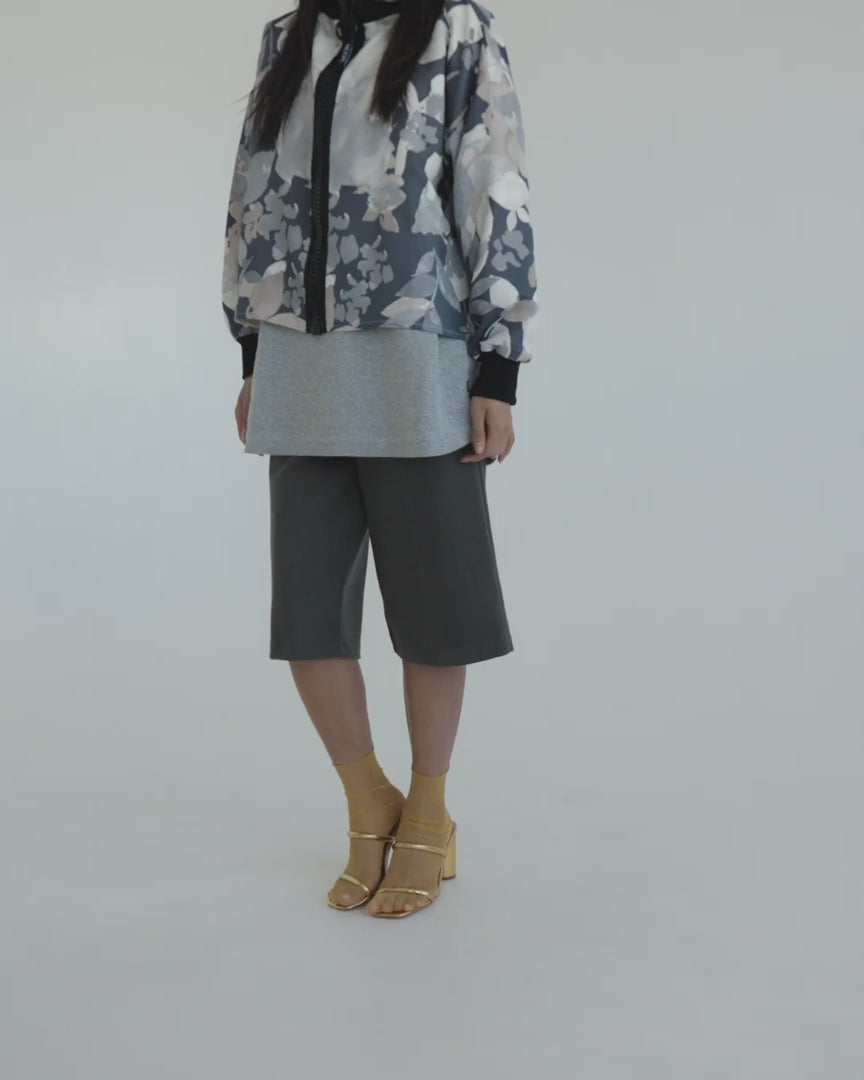Grey floral camo zip up