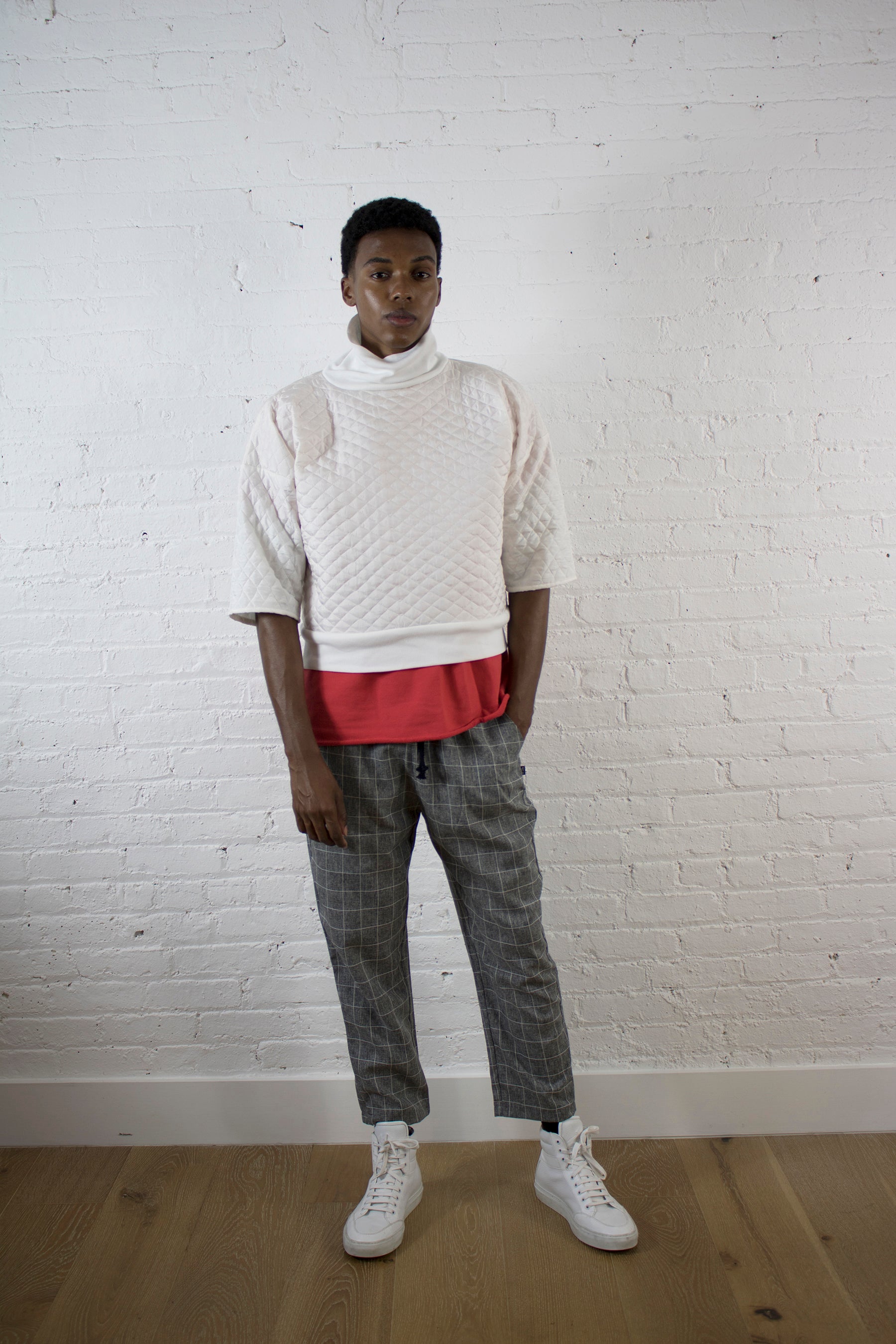 QUILTED HI NECK BOX TOP