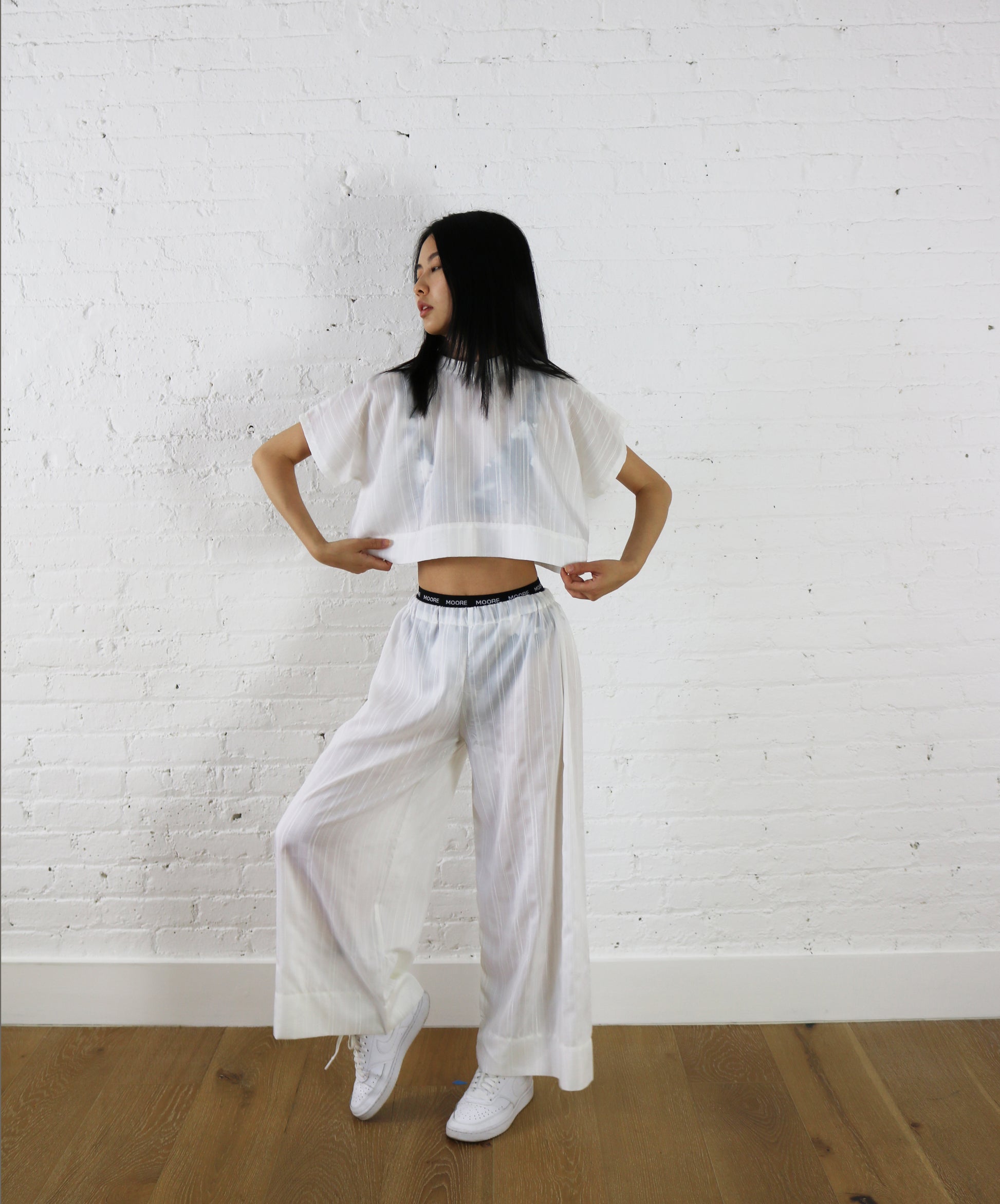 sheer stripe crop tee