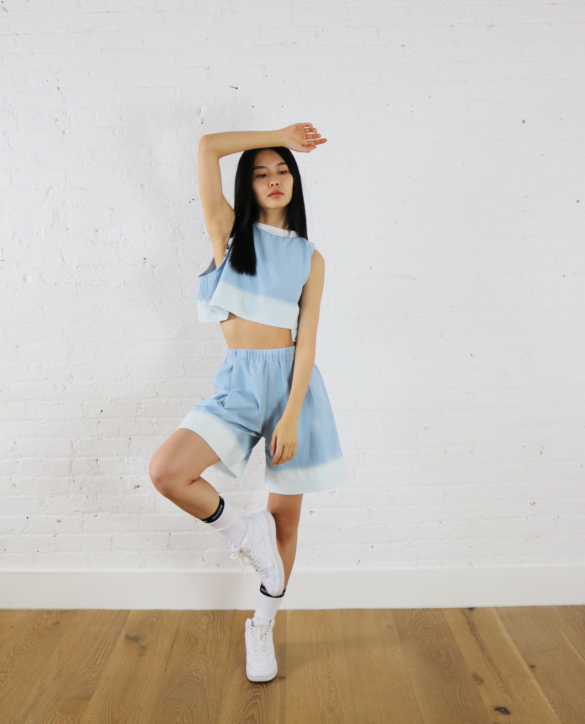 dipped denim cropped tank