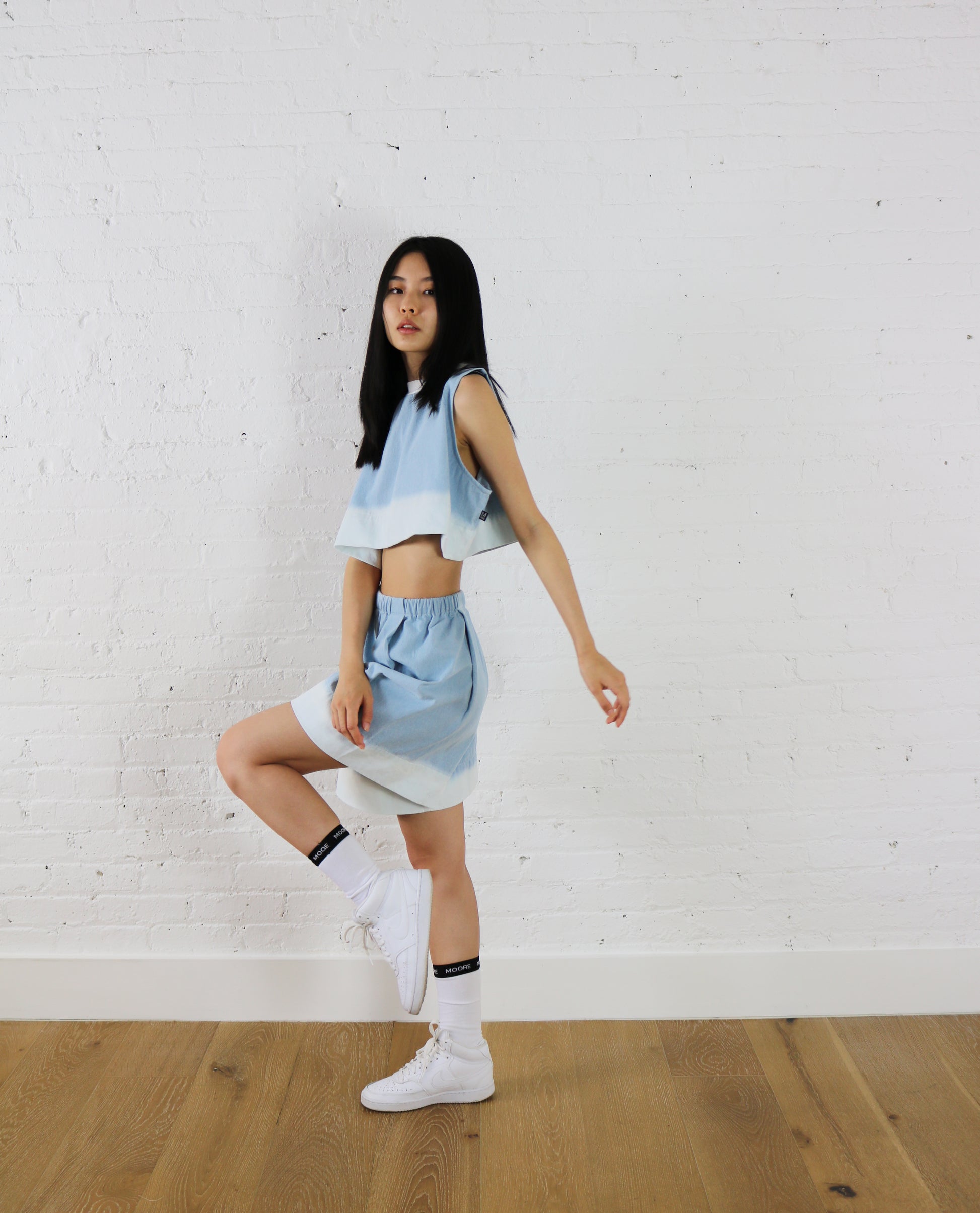 dipped denim cropped tank