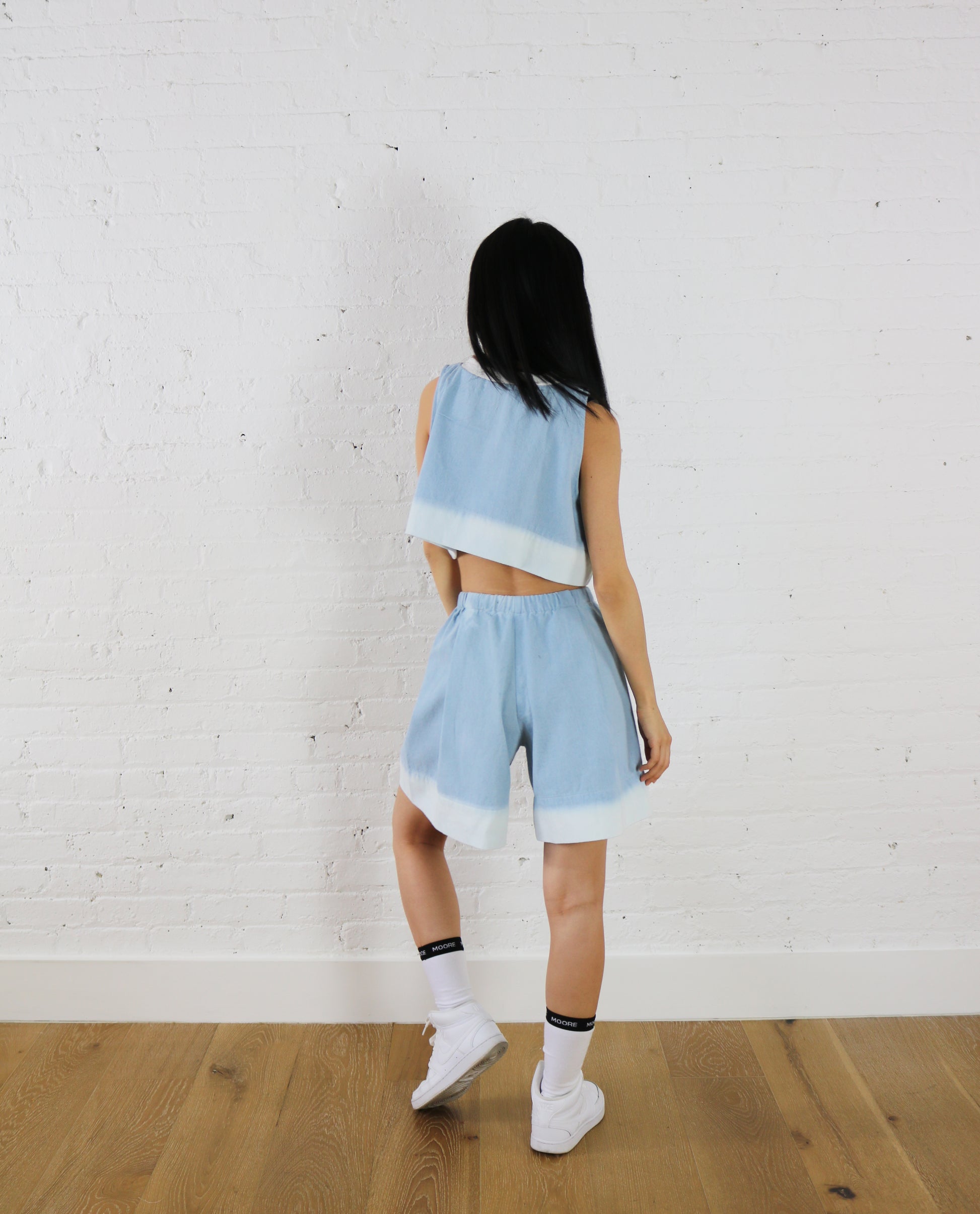 dipped denim cropped tank